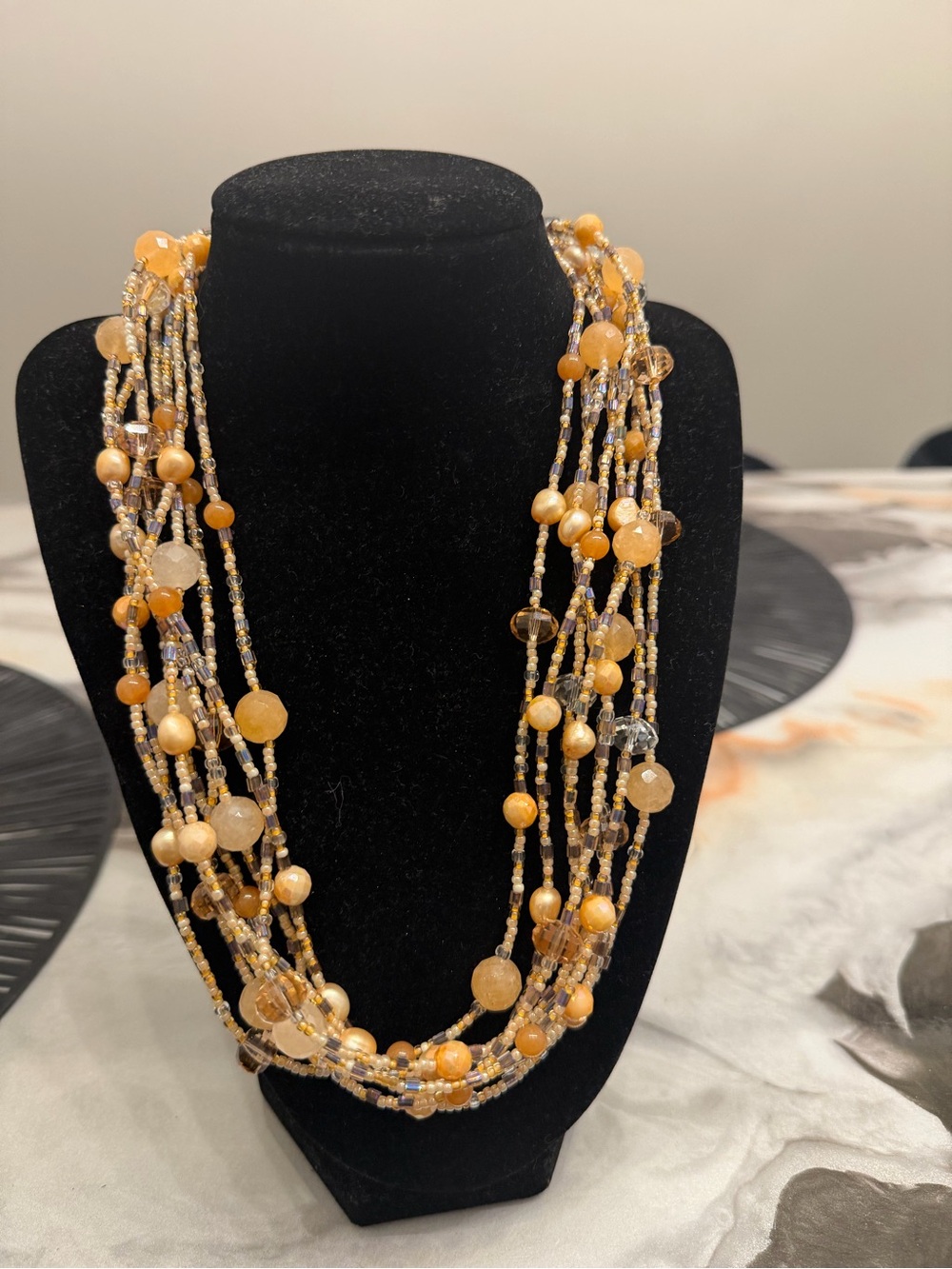 Multi-Strand Golden Amber Beaded Necklace for Women
